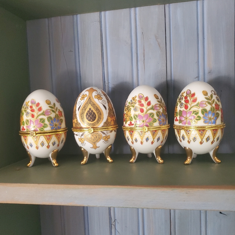 Elegant Floral Egg Ornaments with Gold Accents